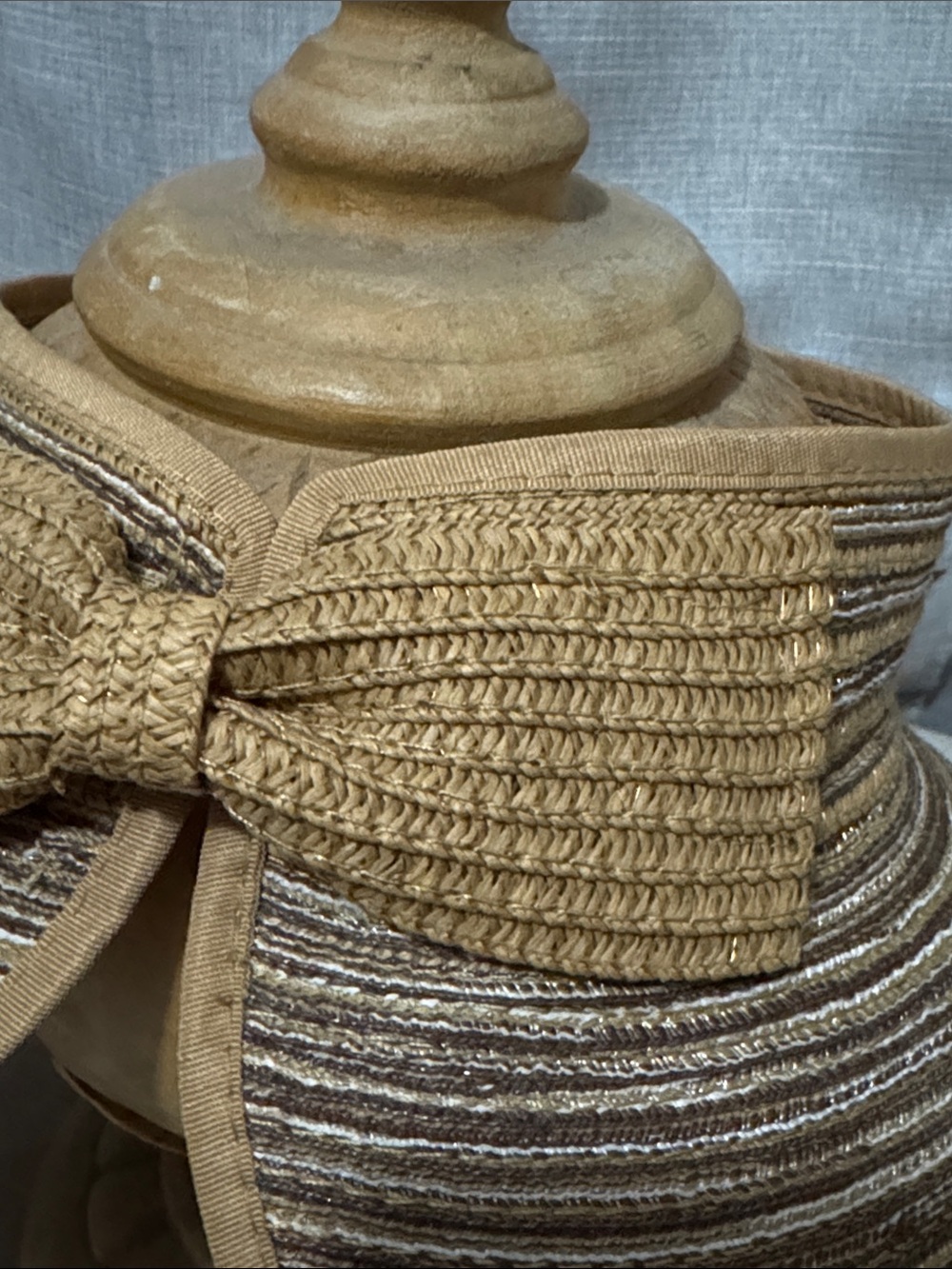 Gorgeous Magid Sun Visor-Earth Tones-Striped-Paper Material-Rear Bow Detail-EUC - Picture 3 of 14
